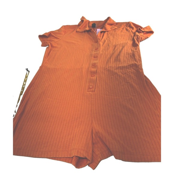 wild fable Pants - Wild Fable Orange Ribbed Button-Front Short Romper Size XXL